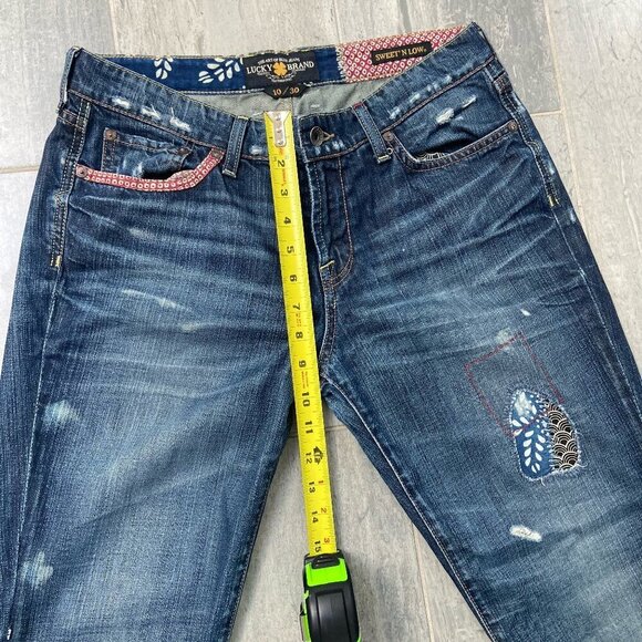 Lucky Brand Sweet N Low Patchwork Distressed Flare Bootcut Jeans Size 10/30 - Picture 8 of 12